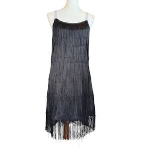 Black flapper fringe dress XL